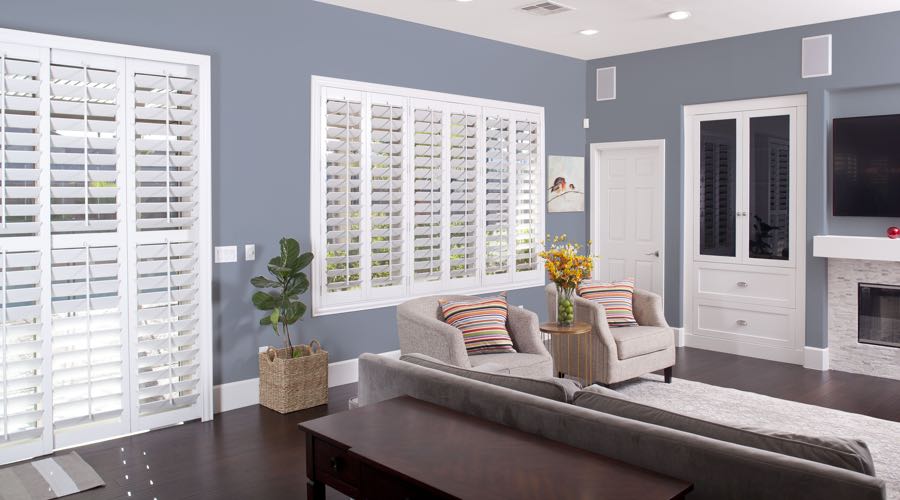Faux Wood Shutters In modern Fort Myers Living Room